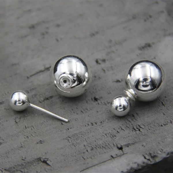 Pendientes 100% 925 Pendientes de tachuelas de plata esterlina Joyas de joyas Pendientes de bolas dobles para mujeres Regalo de joyería de moda 8 mm 12 mm 14 mm TYC173