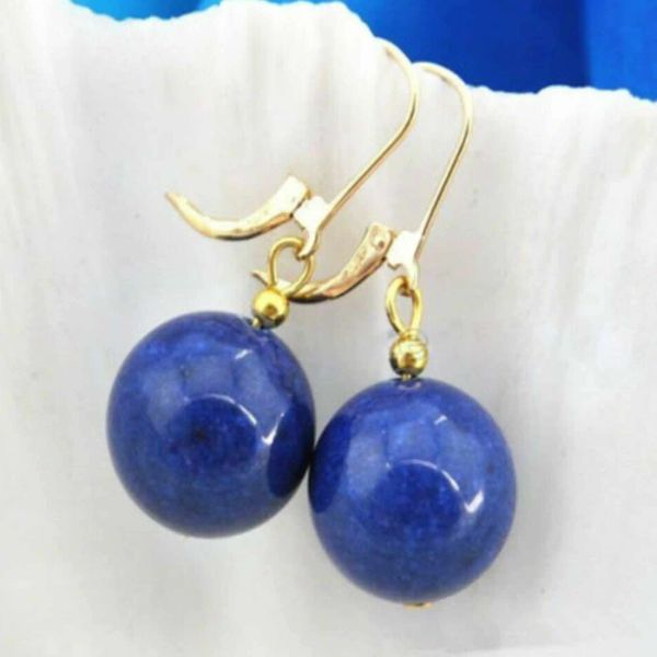 Boucles d'oreilles 12mm Perles de lapis-lazuli rondes bleues naturelles Boucles d'oreilles en or 14K Crochet cadeau d'eau douce FOOL'S DAY Aquaculture Mariage Pâques Femmes