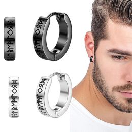 Boucles d'oreilles 1pair 12 mm norvégien viking rune rune cerceau boucles d'oreilles pour hommes, 316L