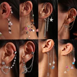 Pendientes 1pc bohemio sin perlas picadoras de piedra oreja envoltura envoltura clip aretes para mujeres pendientes de moda joya bijoux