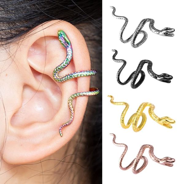 Boucles d'oreilles 1pc Clips d'oreille de serpent en laiton sans pierre punk non percée boucles d'oreille poignets d'oreille pour femmes hommes noirs faux bijoux de piercing