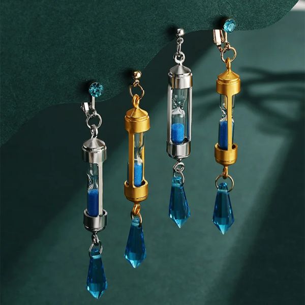 Pendientes 1 PPCS Anime El estudio de caso de Vanitas no Karte Hourglass Clip Pendientes para mujeres Pendientes de tachuelas de circón Blue Regalos de joyería