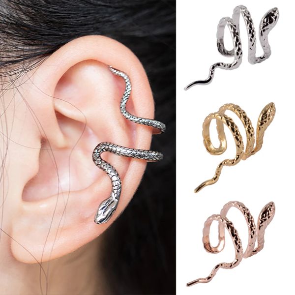 Boucles d'oreilles 1pcs Clips de boucle d'oreille de serpent sans perçage punk punk non percés boucles d'oreille poignets d'oreille pour femmes hommes noirs faux orage bijoux