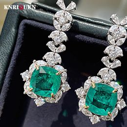 Oorbellen 2022 NIEUW 100% 925 Sterling Silver 10*10 mm Emerald High Carbon Diamond Drop oorbellen voor vrouwen edelsteen bruiloft fijne sieraden cadeau