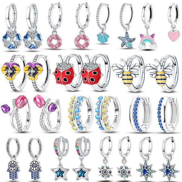 Boucles d'oreilles 2023 Vente chaude Femmes Boucle d'oreille 925 Moucles d'oreilles en étoiles colorées argentées pour la femme de mariage pour femmes