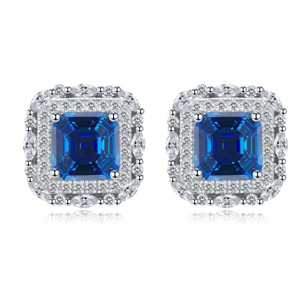 Pendientes 2023 Nuevos aretes azul real 7 * 7 con ojos de caballo y aretes de diamantes completos, envío de una pieza de Amazon