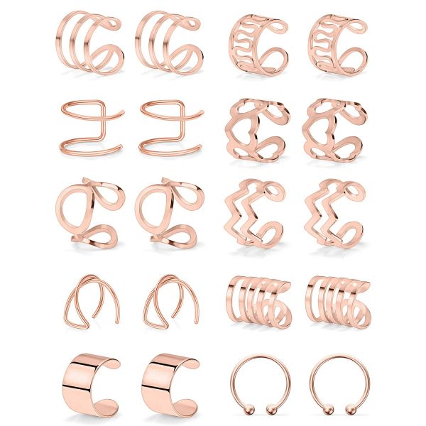 Boucles d'oreilles 220pcs Rosegold en acier inoxydable Clip de cartilage non portable réglable sur des boucles d'oreilles enveloppe Fake Helix Ear Cuff Fake Lip Nasing Anneau