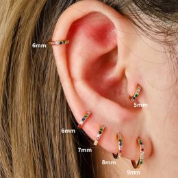 Oorbellen 2 van de roestvrijstalen minimale hoepels oorbellen voor vrouwen 5 mm 6 mm 7 mm 8mm 9 mm Huggie Hoops Mini Multolored Rainbow CZ Earring