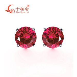 Boucles d'oreilles en argent 925, corindon rouge, forme ronde, 8mm, création en laboratoire unique, pierre rubis, clou d'oreille