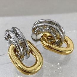 Boucles d'oreilles pendantes en argent 925, lustre Simple, français, américain, lettre en or givré, cercle métallique féminin, lumière de luxe, carré wi280M