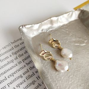 Boucles d'oreilles 925 argent sterling or charme irrégulier nature blanc baroque en eau douce perle de perles de perles
