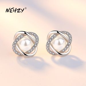 Boucles d'oreilles à tige en argent sterling 925 femme bijoux de mode haute qualité cristal Zircon perle fleur vente