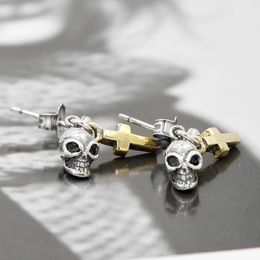 Boucles d'oreilles en argent Sterling 925, tête de mort, croix, Vintage, Punk, squelette, pour femmes amoureux, bijoux de motard