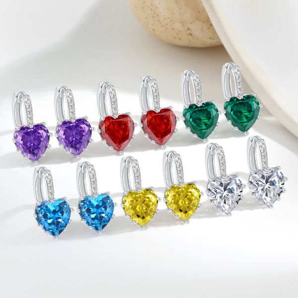 Boucles d'oreilles AAA en forme de coeur Boucles d'oreilles pour femmes Boucles d'oreilles en zircon cubique clair Designer Femmes Brillant Cristal Argent Pendentif Boucles d'oreilles Bijoux de luxe