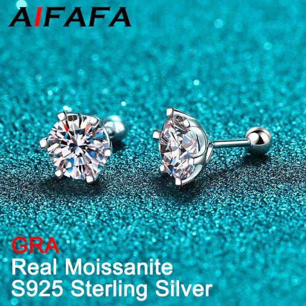 Boucles d'oreilles AIFAFA réel 0.44 Carat Moissanite boucles d'oreilles pour femmes homme de haute qualité S925 en argent Sterling vis boule oreille goujons bijoux