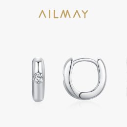 Oorbellen ailmay 925 sterling zilver minimalistisch geometrisch ontwerp kubieke zirkonia hoepel oorbellen voor vrouwen cirkel oor