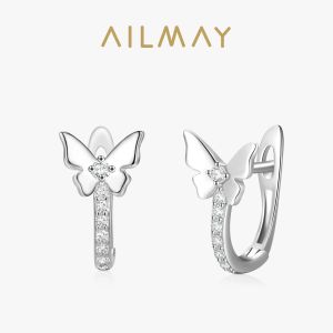 Boucles d'oreilles aialmay Real 925 sterling argent fashionc brillant papillons en zircon clair