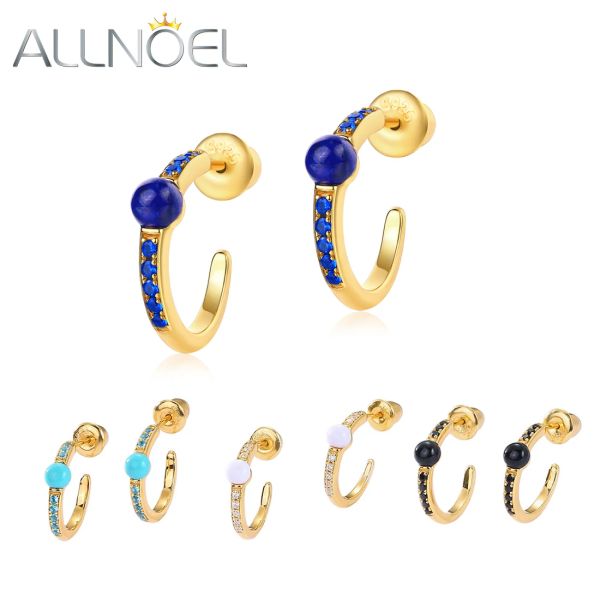 Pendientes Allnoel Pendientes abiertos de aro para mujeres 925 Silver Sterling Condonado C Round Lapis Lazuli Onyx Turquoise Gold Jewelry Gots