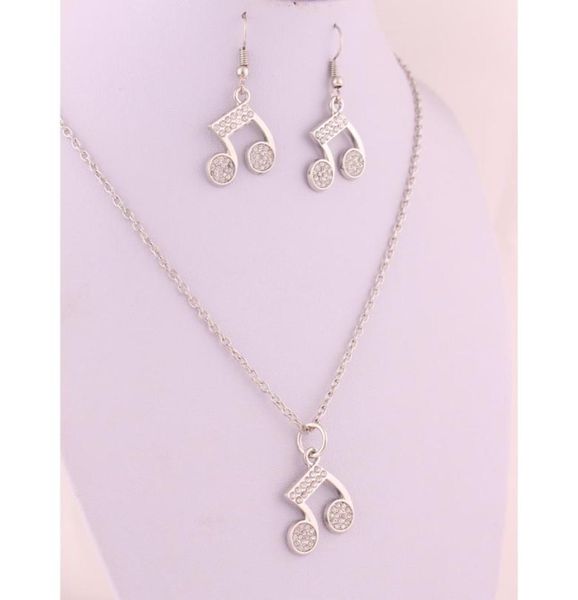 Boucles d'oreilles et collier, symboles de notes de musique, cloutés avec breloque en cristal transparent brillant, pendentif, ensemble de bijoux 9429221