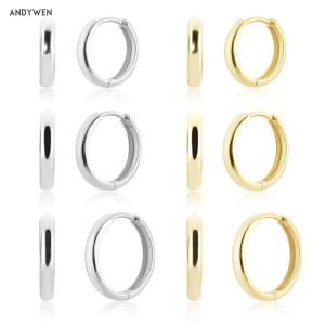 Oorbellen Andywen 925 Sterling Silver 12mm 14 mm 16 mm gewone Huggies Loops Hoops Piercing Pendiente Women Earring 2021 Women Wedding Gift