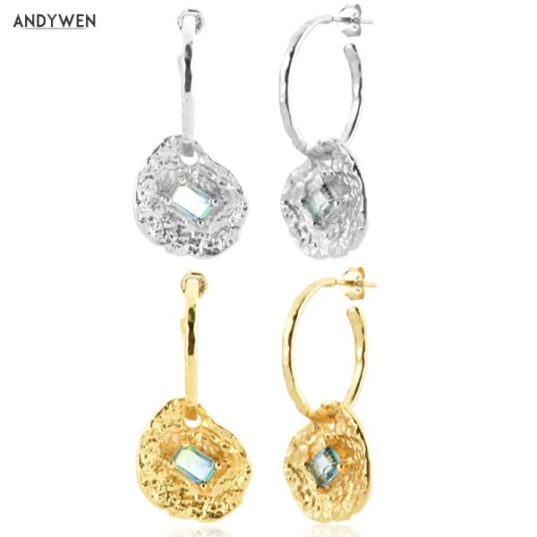 Pendientes Andywen 925 Sterling Silver Gold Gold Big Parings Monedas Percon Pendiente Clips 2021 Clips de joyería de boda para mujeres Regalo