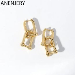 Oorbellen Anenjery zilveren kleur ovale hoepel oorbellen voor vrouwen hoepel Franse gouden oorbellen fijne sieraden groothandel