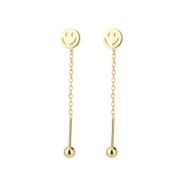 Boucles d'oreilles Authentiques 925 Silver Silver Merme d'oreille Smiley Smiley Tassel Turnbuckles Stud Oreille pour femmes