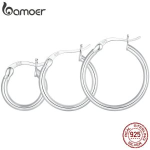 Oorbellen bamoer 925 sterling zilver gewaagde klassieke hypoallergene hoepel oorbellen, 14K witgouden vergulde standaard buis oorbellen voor vrouwen