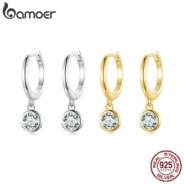 Boucles d'oreilles BAMOER Boucles d'oreilles créoles en argent sterling 925 avec zircone cubique transparente pour femme, plaqué or 14 carats, bijoux de base 2 couleurs SCE830