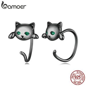 Pendientes Bamoer Plata de Ley 925 Lindos Pendientes de Cola de Cola para Mujer 4 Colores Mini Pendientes de Oreja de Gato Moda Animal Joyería Fina Regalo de Fiesta