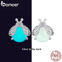 Oorbellen Bamoer 925 Sterling Zilver Glowinthedark Firefly Stud Oorbellen Lichtgevende Insect Oorbellen voor Vrouwen Chique Fijne Sieraden SCE1647