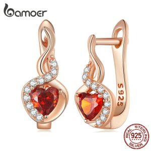 Boucles d'oreilles Bamoer 925 en argent Sterling Love Bond oreille Clips or Rose rouge coeur boucles d'oreille pour les femmes fête d'anniversaire bijoux fins BSE815