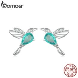 Oorbellen bamoer 925 sterling zilveren mint groene kolibries oorbellen geplateerde platina oorbellen voor vrouwen fijne sieradencadeau