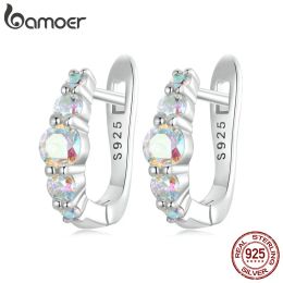 Oorbellen Bamoer 925 Sterling Zilver Regenboog Oor Gespen Setted Iriserende Pendientes Plat Voor Vrouwen Verjaardagsfeestje Vakantie Cadeau DIY