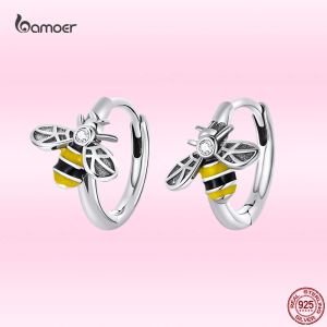 Oorbellen bamoer schattige mini bijen stud oorbellen echte 925 sterling zilveren dier insecten oorbanen voor vrouwen mode allmatch sieraden geschenken