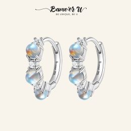 Boucles d'oreilles BAMOER U 925 en argent Sterling Simple oreille pierre de lune boucles d'oreilles pour femmes fiançailles bijoux fins BSE532