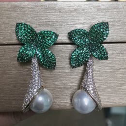 Boucles d'oreilles Bilincolor Fashion White Pearl avec une boucle d'oreille de luxe à feuilles vertes pour les femmes bijoux cadeaux