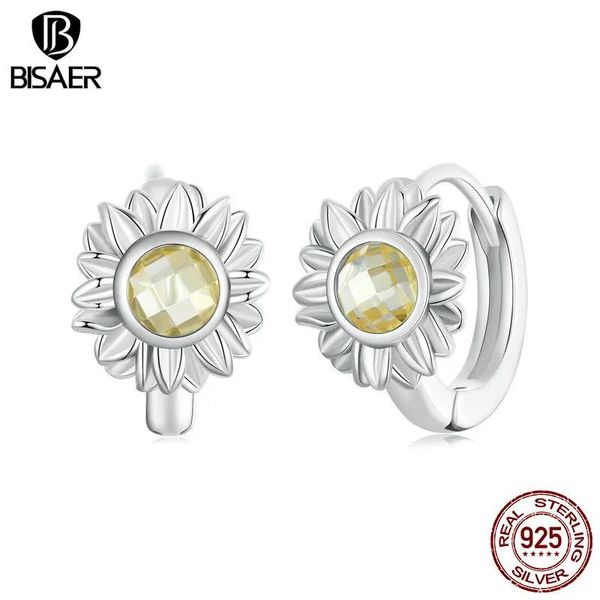 Boucles d'oreilles BISAER 925 boucles de tournesol en argent Sterling pour femme élégante boucles d'oreilles en Zircon jaune plaqué platine bijoux fins EFE966