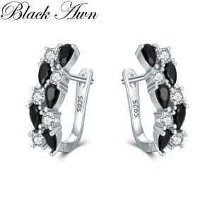 Oorbellen zwart awn 2023 klassieke zilveren kleur sieraden zwarte spinel steen schattige stud oorbellen voor vrouwen bijoux femme boucles d'Oreilles i228