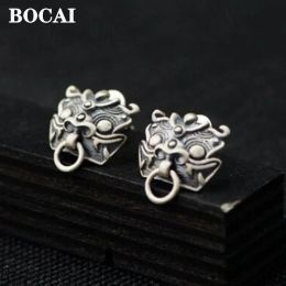 Boucles d'oreilles Bocai Real S925 Bijoux en argent Retro Matte Exorcisme Porte de porte Riche Dragon Child Gournure Gluttonous Boucles d'oreilles à la mode