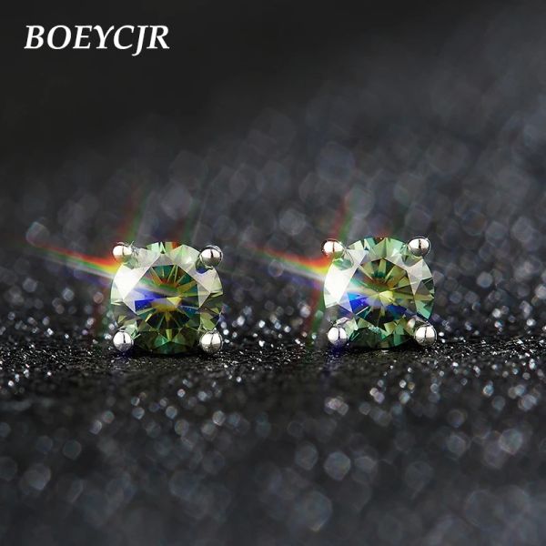 Boucles d'oreilles BOEYCJR S925 4 griffes 0.5/1/2ct vert Moissanite VVS1 bijoux fins boucle d'oreille en diamant avec certificat Gra pour les femmes