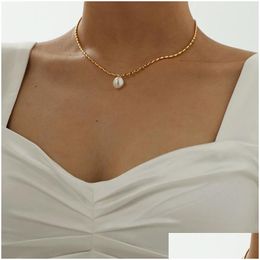 Oorbellen armband sieraden titanium met gouden kralen chian real pearl choker ketting ontwerper t show runway jurk zeldzaam ins Japan Koreaans dhbdm