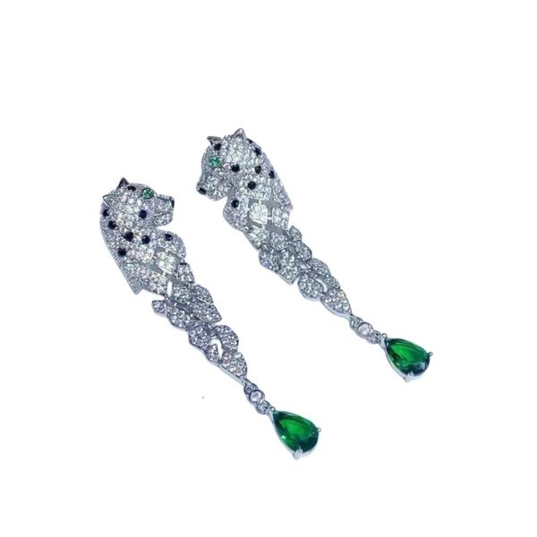 Boucles d'oreilles Carttiers Designer luxe mode femmes boucles d'oreilles vertes avec diamant 3D léopard perle boucles d'oreilles S925 argent boucles d'oreilles boucles d'oreilles