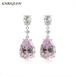 Oorbellen Charms 100% 925 Sterling Silver 10*14 mm 10 ct roze kwarts lab diamant drop oorbellen voor vriendin fijne sieraden geschenk groothandel