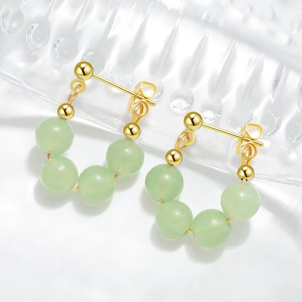 Boucles d'oreilles chinois Ruyi transfert perle boucle d'oreille femmes 925 argent aiguille rétro niche à la main quatre Hetian jade pendentif boucles d'oreilles