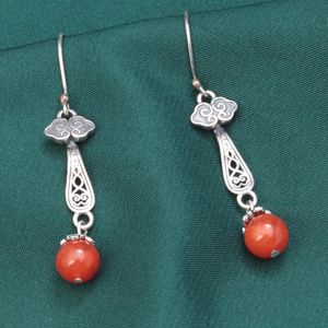 Boucles d'oreilles Style chinois 925 argent Sterling sud rouge Agate ronde perle boucles d'oreilles rétro ethnique longues boucles d'oreilles femmes bijoux en gros EH230