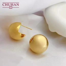 Oorbellen chuhan real 18k vaste goud hoog gepolijste bal stud oorbellen au750 geschenken vrouwen grote gouden bol oorrang minimalistisch fijne sieraden