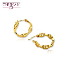 Boucles d'oreilles Chuhan Real 18K Moucles d'oreilles de nez d'or jaune 18k AU750 pour les femmes Banquet de mariage Cadeaux de mode de luxe Hoop Boucles d'oreilles