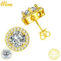 PEARROS Classic Round 2CT Moissanite Penring for Women Jewelry Sterling Silver 925 Fashion Hip Hop Pendientes Regalo de compromiso