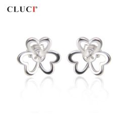 Pendientes Clici 925 Pendientes de trébol de plata esterlina para mujeres Joyas Plata 925 Pendientes de perlas Pendientes de montaje SE076SB